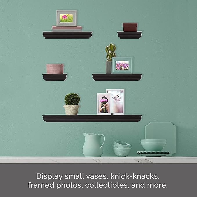 MELANNCO Floating Molding Shelves for Bedroom, Living Room, Bathroom, Kitchen, Nursery, Set of 5, Espresso