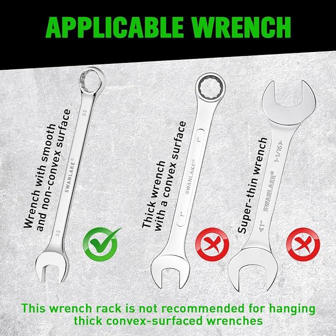 SWANLAKE Magnetic Wrench Organizer Toolbox Holder, 4-Pack SAE (1/4'' to 1-1/16''), Metric (6mm to 27mm) Wrench Organizers, Total Hold 60 Slots Ratchet Holders for Tool Box