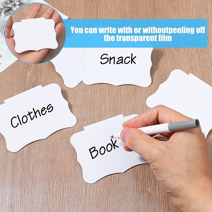 8PCS White Basket Labels Set Basket Labels Clip on 3.5x2.7 Inches Kitchen Clip Label Holder Clips On PVC Label Removable Holders Removable Pantry Baskets Labelsfor Pantry Storage Bins Box