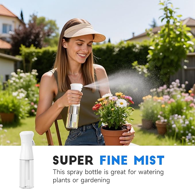 3 Pack Spray Bottle for Hair - Continuous Hair Spray Bottles Refillable Mister Sprayer for Hairstyling, Plants, Pets, Skincare, Cleaning (6.8 OZ/200ML, Purple+White+White)