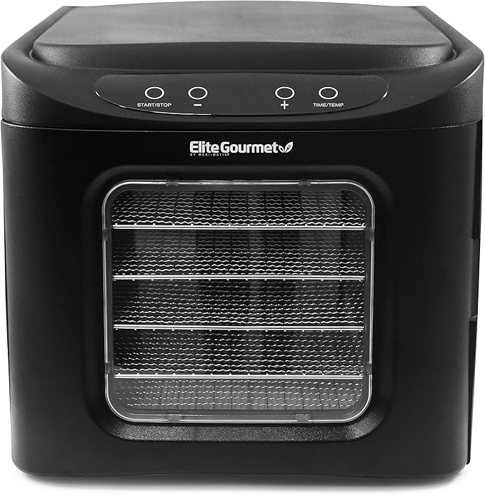 Elite Gourmet EFD-313B Programmable Food Dehydrator, Food Dehydrator, Adjustable Temperature Controls, Jerky Herbs Fruit Veggies Snacks, 6 Stainless Steel Trays