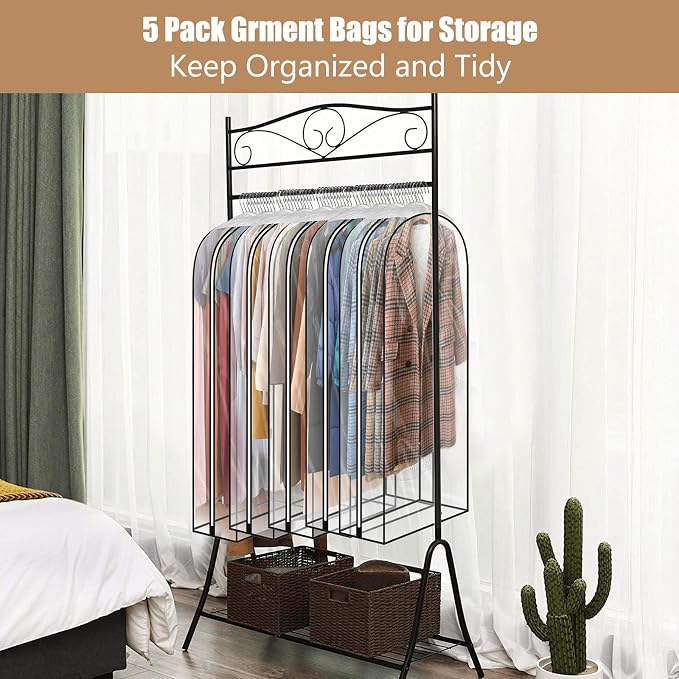 5 Pack 40" All Clear Garment Bags for Hanging Clothes Storage, 10" Gusseted Large Capacity Garment Rack Cover, Large Hanging Clothing Bag for Dress Gowns, Coats, Suit, Down Jacket