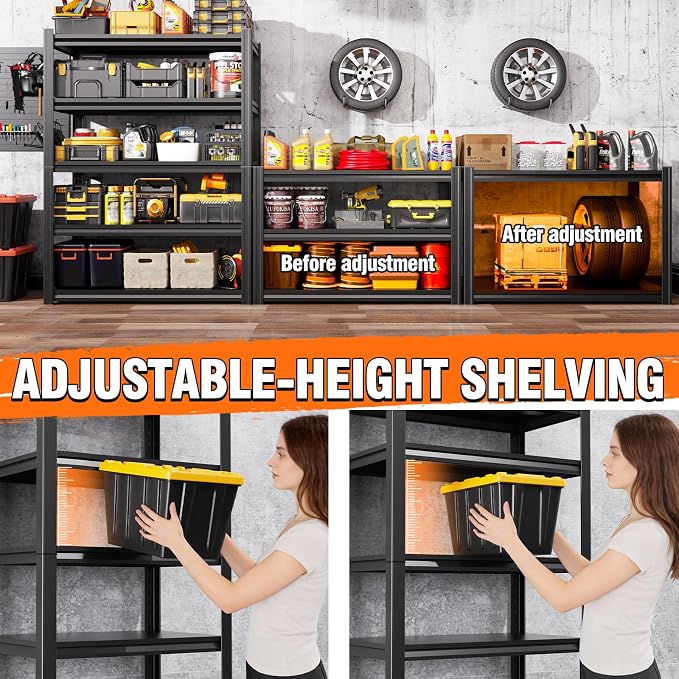 Metal Garage Shelving 5 Tier Storage Shelves, 71"Hx35"Wx16"D Adjustable Heavy Duty Shelving Unit and Storage Large Rack, Utility Steel Shelf 2 Pack for Shop Warehouse Industrial Pantry Basement