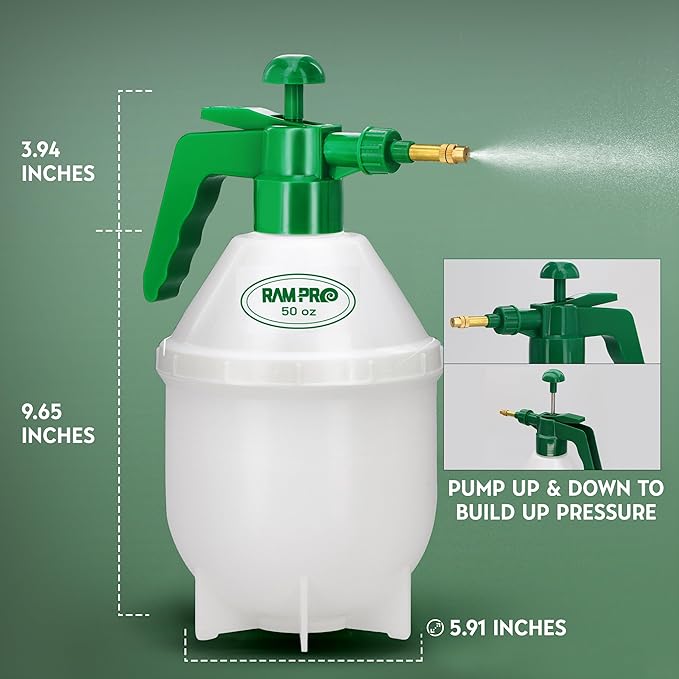 RamPro Garden Sprayer, 0.4 Gallon Pump Sprayer, 1.5L Weed Sprayer, 50 Oz Water Sprayer Pump Spray Bottle for Lawn Sprayer, Plant Mister, Safety Valve & Adjustable Brass Nozzle Pressure Hand Sprayer