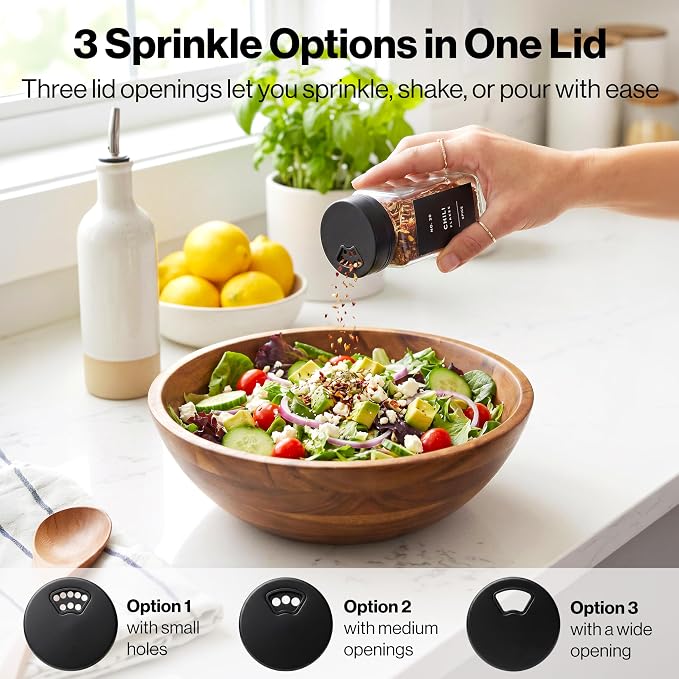 EDELHAUS Glass Spice Jars with Label and Black Sprinkle Lids (24 x 4oz) | Airtight Lids keep spices fresh, Kitchen Spice Drawer Organizer, 4oz Seasoning Containers incl. Funnel, Brush & 240 Labels