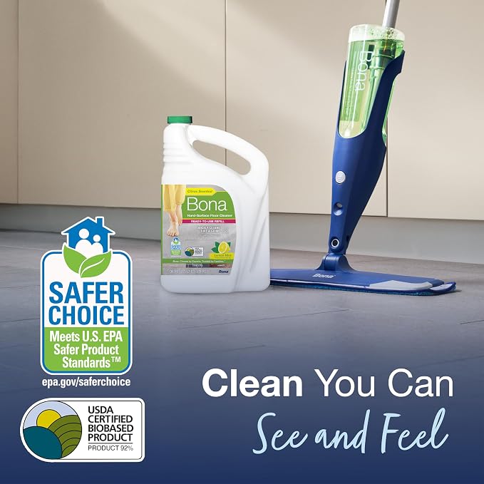 Bona Multi-Surface Floor Cleaner Refill - 96 fl oz - Lemon Mint | Residue-Free Floor Cleaning Solution refill for Spray Mop and Spray Bottles - Use on Stone, Tile, Laminate, and Vinyl Floors