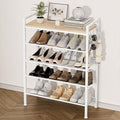 5 Tier Shoe Rack, Shoe Rack for Entryway with Hook, Shoe Organizer with Adjustable Mesh Shelves, Metal Shoe Storage, Closet, Bedroom Living Room Garage