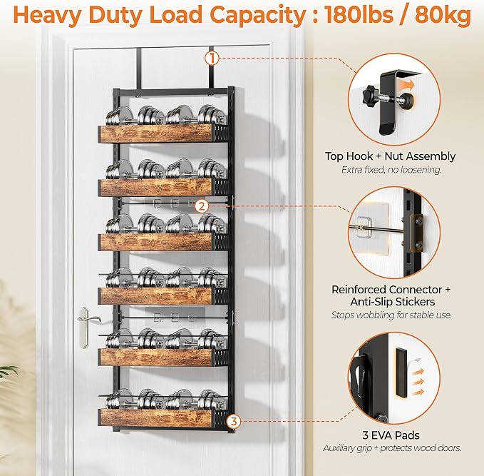 6-Tier Black Over the Door Pantry Organizer w/ Adj.Basket for Kitchen Home