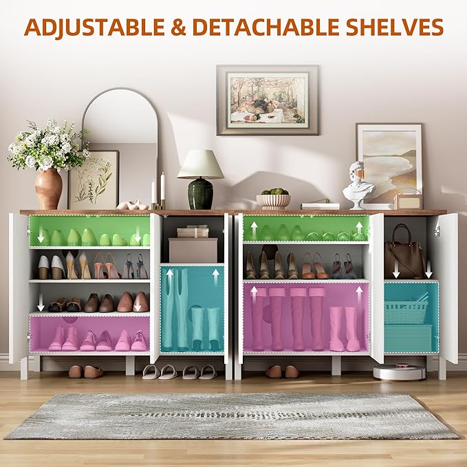 Vlsrka Shoe Cabinet with 3 Doors, Narrow Wooden Shoe Cabinet, Hidden Shoe Storage for Entryway, Foyer, Hallway (White AAA)
