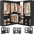 Unikito 86" Corner Closet System, Modular Closets Organizer with 4 Hanging Rods & Corner Tower, Freestanding L-Shaped Walk-In Wardrobe Organizer, Set of 3, Black
