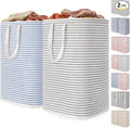 Lifewit 2 Pack Laundry Basket 80L Each, Collapsible Clothes Hamper with Reinforced Handles, Freestanding Waterproof Design for Bedroom and Laundry Room, Grey&Blue 160L Total