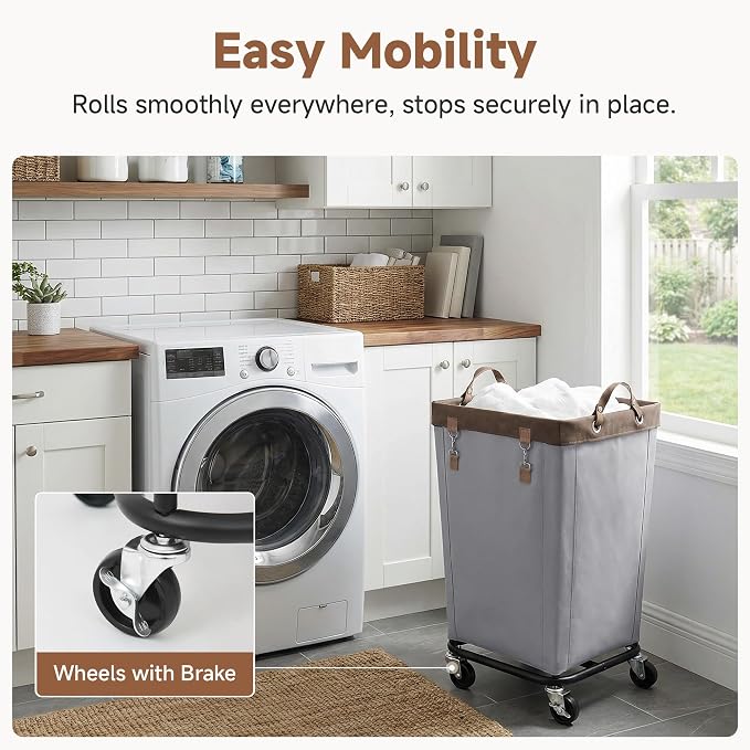 StorageWorks Laundry Basket with Wheels for Clothes, 160L Slate Hamper Cart