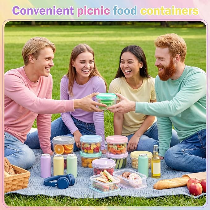 Sieral Pack 8 oz Freezer Containers with Lids Reusable Deli Freezer Storage Containers Stackable Plastic Thick Twist Top Jars for Takeout Food Round Wide Mouth Lunch Snack(Multicolor,36)