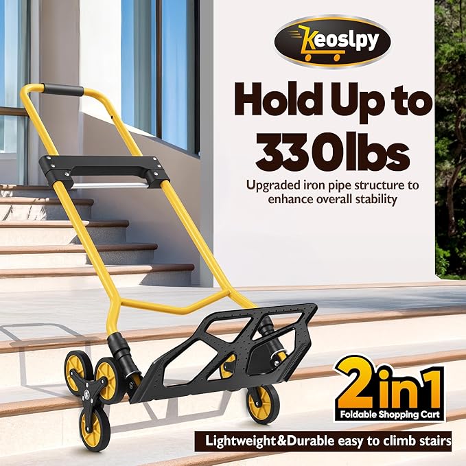 Upgraded Stair Climbing Hand Truck Dolly, 330Lbs Heavy Duty Folding Shopping Cart with Wheels, Stair Climbing Personal Shopping Cart with Bag for Moving, Groceries, Luggage, Travel & Office