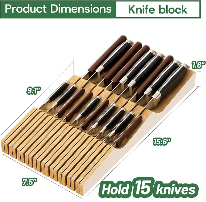 Knife Drawer Organizer (White, 19 Knives Organizer)