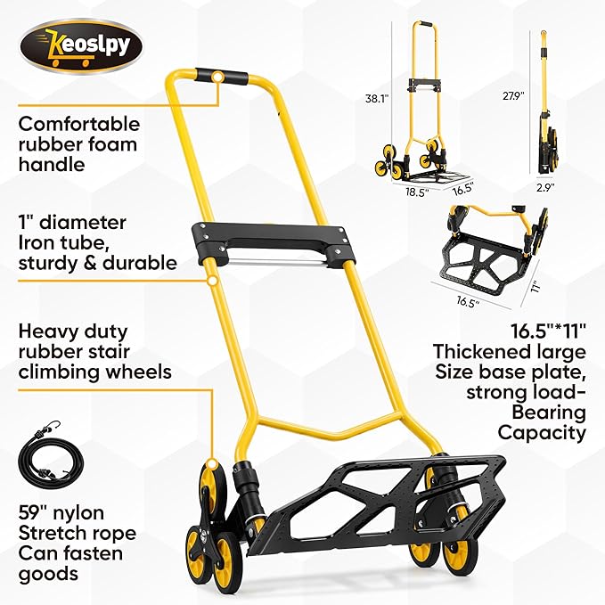 Upgraded Stair Climbing Hand Truck Dolly, 330Lbs Heavy Duty Folding Shopping Cart with Wheels, Stair Climbing Personal Shopping Cart with Bag for Moving, Groceries, Luggage, Travel & Office