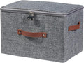 Storage Bins Boxes with Zipper Lid Combination Lock PU Leather Handles Cotton Linen Fabric Lidded Lockable Baskets Foldable Washable Closet Shelf Organizer Container (Gray, Large)