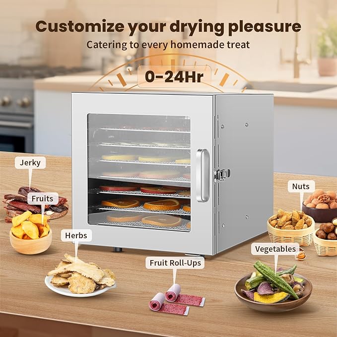 FAHKNS Food Dehydrator Machine, 8 Stainless Steel Trays, 700W Dehydrated Dryer, 190ºF Temperature Control, 24-Hour Timer, Dryer for dried meats, herbs, meats, beef, fruits and vegetables