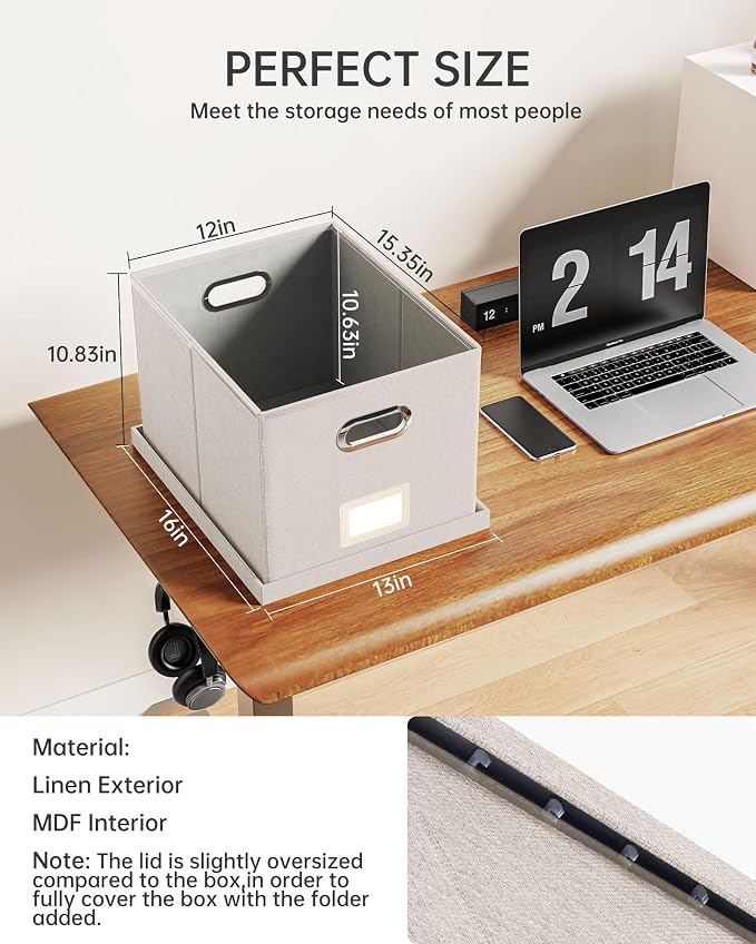 Oterri 2 Pack File Storage Organizer, Document Organizer, Portable File Box with Lid, Fit for Letter/Legal File Folder Storage,Beige-Box only