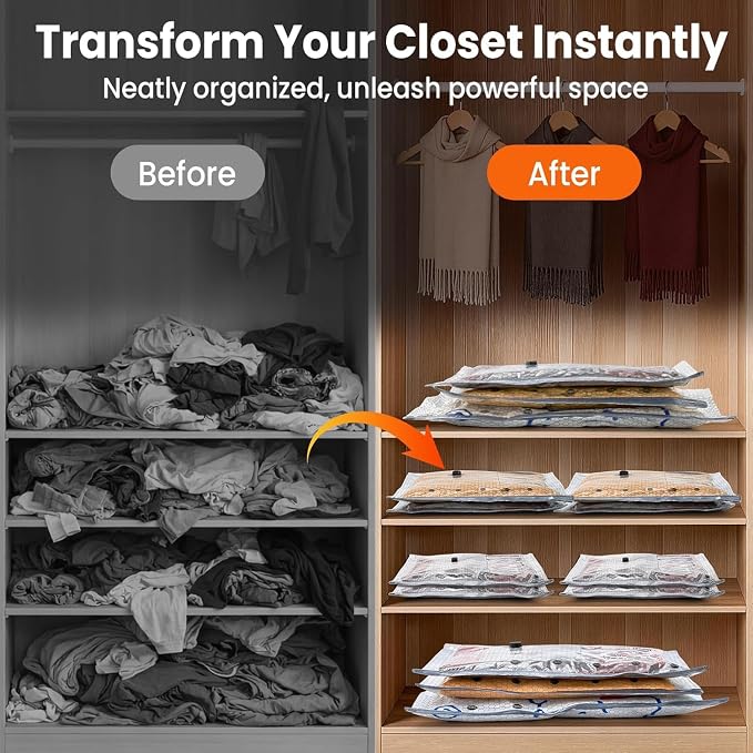 Travel Vacuum Bags for Clothes with Wireless Pump, 15 Pack Vacuum Seal Bags in 3 Combo Sizes, Space Saver Bags for Blankets and Luggage, Compression Packing Bags for Closet