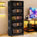 Foldable Storage Cabinet，Plastic Cabinet，Stackable Storage Bins， Open Front with Magnetic Door and Wheels (Extra Large-5Tiers)