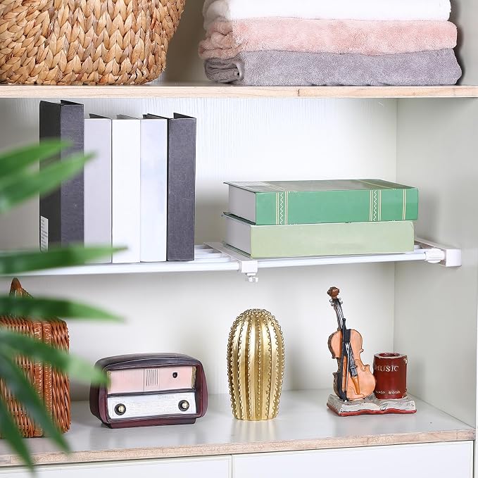 Geetery 4 Pcs Closet Tension Shelf Metal Expandable Closet Shelf Dividers Adjustable DIY Shelf Separators in Closet Tension Rod Storage Rack for Cabinet Kitchen Wardrobe (19.7''-31.5'' X 9.45'')