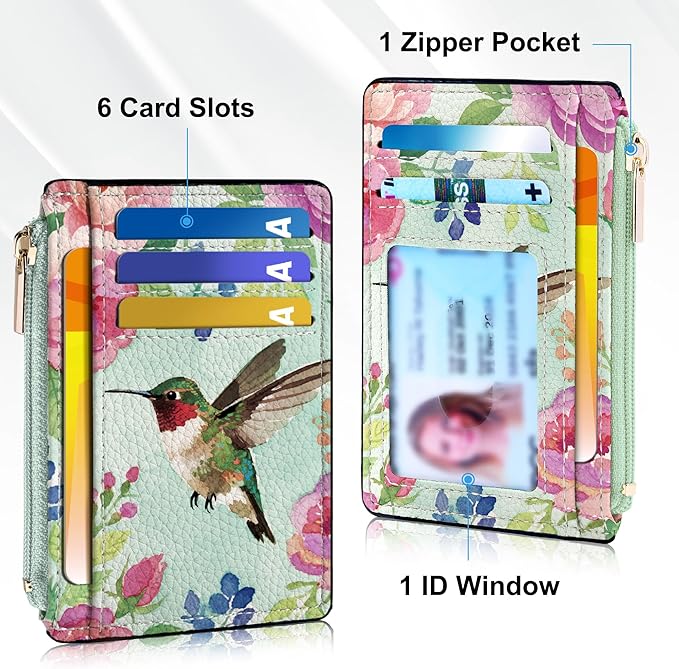 Tipmile Womens Credit Card Holder Wallet, Small Slim RFID Blocking Sleeve | Mini Tiny Cute ID Case, Minimalist Zipper Pocket Wallet, Thin Coin Purse, Mothers Gift