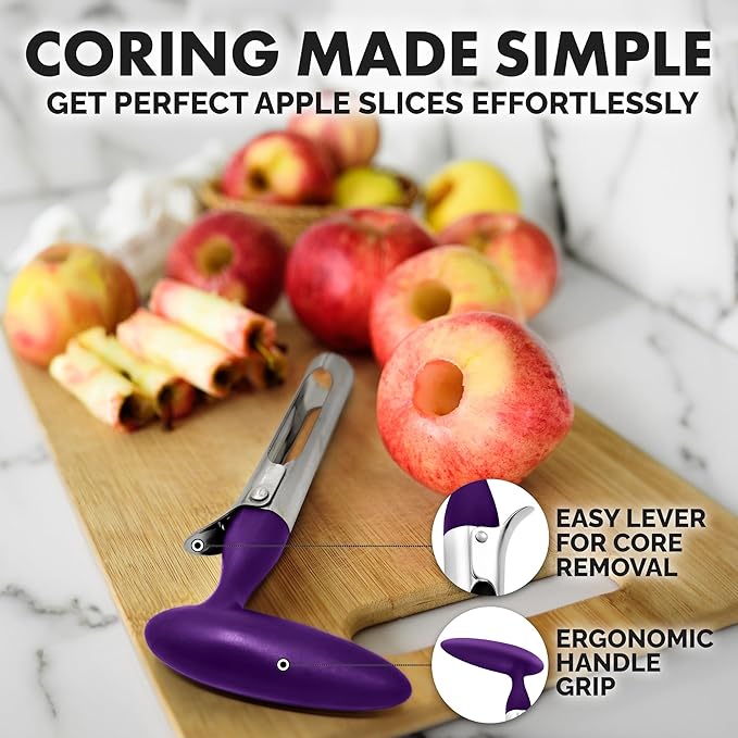 Zulay Kitchen Ultra Sharp Apple Corer Tool - Stainless Steel, Sharp & Serrated Blade Cores in Seconds - Easy to Use & Clean, Durable Apple Core Remover for Apples & Small Fruits - Purple