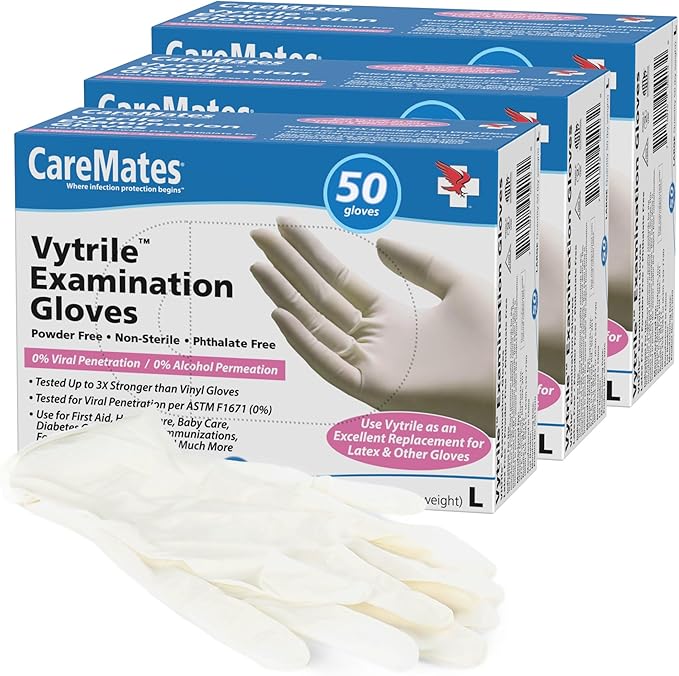 CareMates Medical Exam Gloves, Powder Free, Extra Strong, Certified for Home Infusion, First Aid, Food Safe, Cleaning Gloves