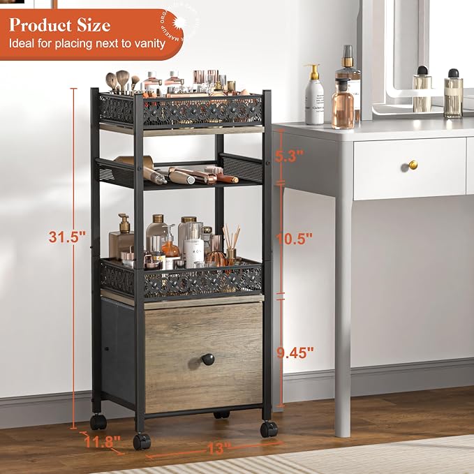 Makeup Organizer, Large Skincare Organizers, Make Up Organizers for Vanity, Makeup Storage Cosmetic Organizer with Drawer, Bathroom Vanity Organizer Makeup Holder Cart for Skin Care Hair Tool Beauty