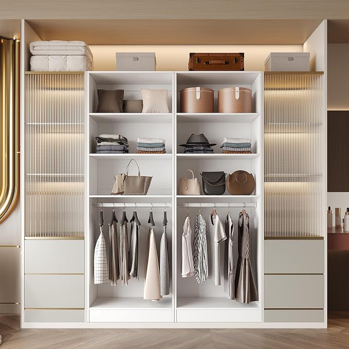 VOWNER 25'' Closet Organizer System Small Freestanding Closet System | 3 Adjustable Shelves, 1 Hanging Rod, White Modular Closet System for Small Closet, Space-Saving, Easy Assembly