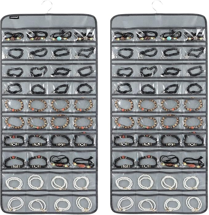 80 Pockets Hanging Jewelry Organizer for Holding Jewelries Dual-Sided Accessory Display Holder for Earrings Bracelets Rings (80 Pockets-Grey)