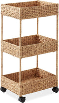 Casafield 3-Tier Rolling Storage Cart - Natural, Water Hyacinth Nursery Caddy, Utility Cart for Bathroom, Craft Room, Laundry Room Organization