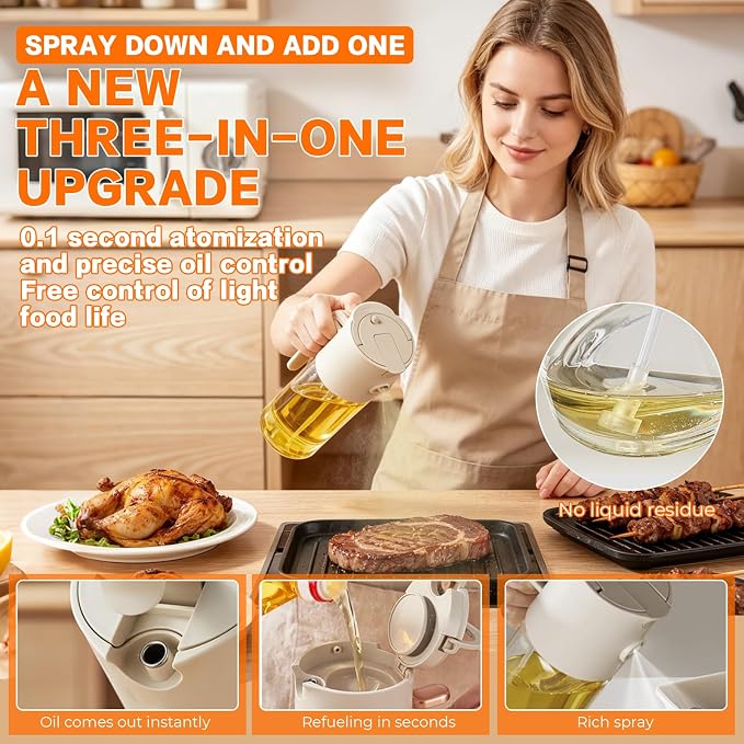 4PCS Oil dispenser Set, 580ML Borosilicate Glass 3-in-1 oil bottle with 3-Piece Mini Kit for Kitchen, Air Fryer, Camping & Baking