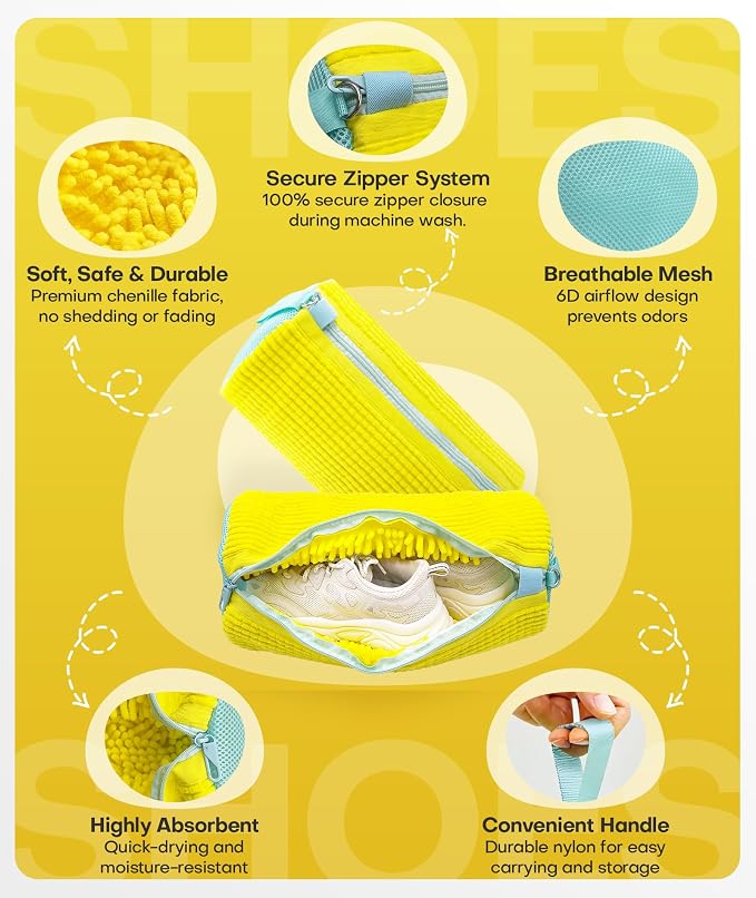3-IN-1 Laundry & Shoe Washing Machine Bag : Laundry Shoe Bag for Washer & Dryer,Shoe Cleaning Bag for Sneakers,Tennis,Self-locking Zipper & Microfiber,Include 3 Laundry Bag & 2 Shoe Bag