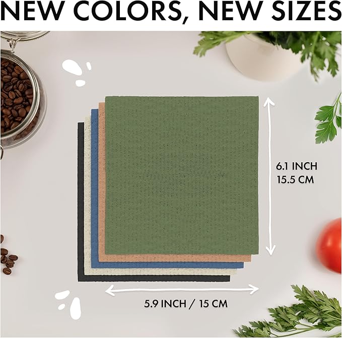 SUPERSCANDI 5 Pack Swedish Dishcloths for Kitchen - 100% Biodegradable & Compostable Reusable Paper Towels Washable, Food-Safe & Without Plastic - Dish Rags Suitable for Any Surface, Premium, Mix