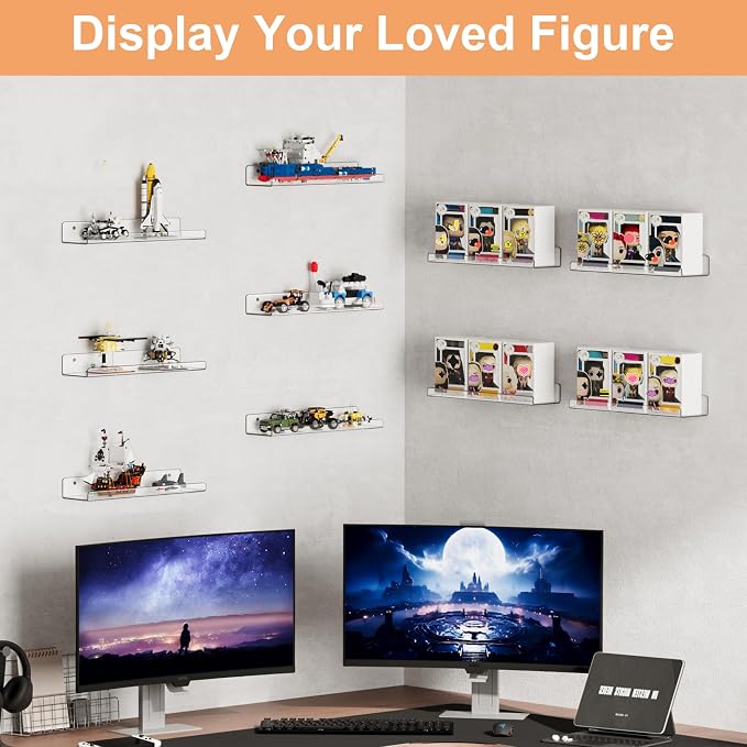 upsimples 10 Pcs 15" Acrylic Shelves for Wall Display and Storage, Clear | Transparent Design Highlights Skincare, Perfume, Easy-to-Find Versatile Floating Shelves for Bathroom, Bedroom and Playroom