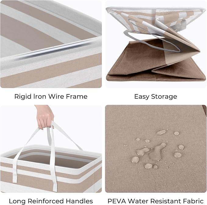 HomeHacks 2-Pack Large Laundry Basket, Waterproof, Freestanding Laundry Hamper, Collapsible Tall Clothes Hamper with Extended Handles for Clothes Toys in the Dorm and Family (Brown, 88L)