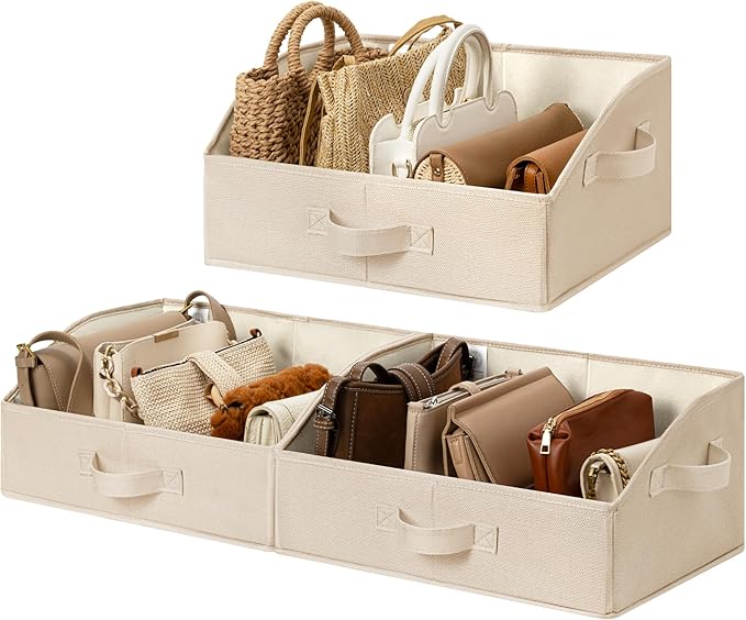 GRANNY SAYS Purse Organizer for Closet, Trapezoid Storage Bins, Closet Organizers and Storage, Decorative Storage Baskets for Shelves, Clothes, Toys, Towels, Khaki, 3-Pack