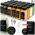 EDELHAUS Glass Spice Jars with Labels (24 x 4oz) Spice Containers with 240 Labels, Shaker Inserts, Funnel, Empty Square Empty Square Seasoning Organizer (Black Lids)
