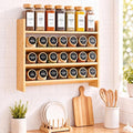 Gerrii 4 Tier Bamboo Spice Rack Organizer for Cabinet Wall Mounted, Large Capacity Spice Shelf for 28 Jars, Farmhouse Kitchen Aesthetic, Natural Bamboo Seasoning Shelf, Kitchen Countertop Space Saving