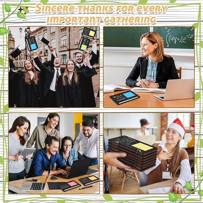 Kosiz 10 Set Back to School Teacher Gifts Wooden Sticky Note Holder with Notes and Ballpoint Pens Inspirational Sticky Notes Sets for Teacher Back to School Party Supplies, Black
