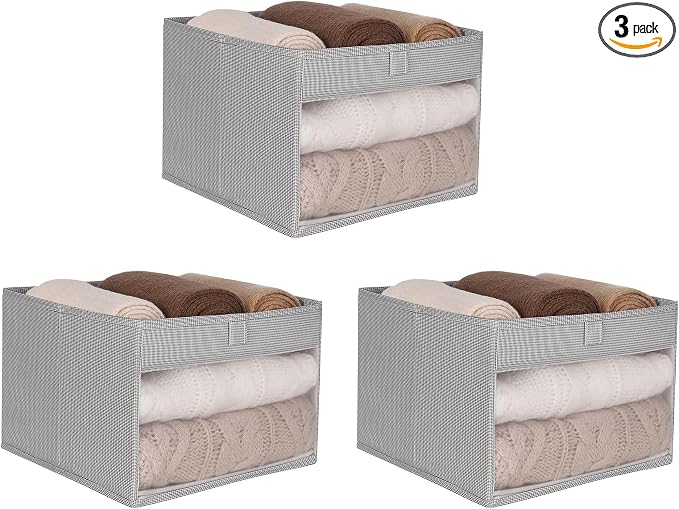 WUIKE Closet Organizers and Storage Bins, 3-Pack, 11 x 11 x 8 inch, Greige | Collapsible Storage Bins, Clothes Organizer for Clothes Storage, Underwear Organizer, Toys, Bedrooms, and Dorm Rooms