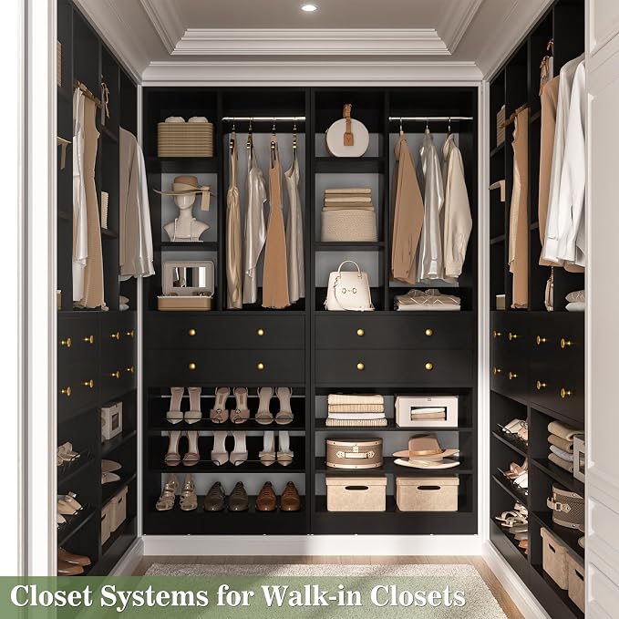 Besiost Closet System, 84"/7 FT Closet Organizer System with 6 Drawers and Shelves, Walk-in Closets Systems, Free Standing Reach in Closet Tower, Load 1800+LBS, Black 3 Pack