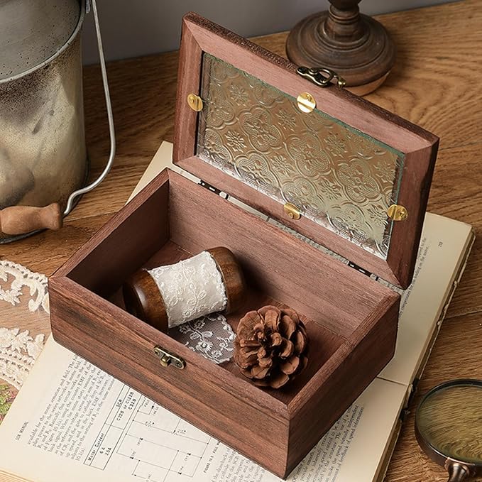 Wood Multi-Purpose Clamshell Storage Box Dustproof Storage Boxabletop Display Box (Brown)
