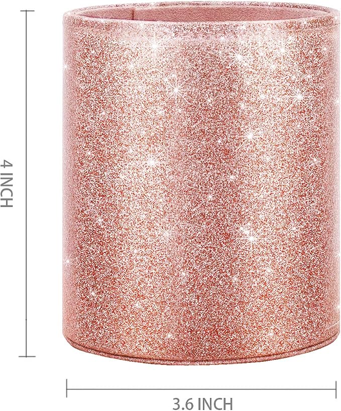 Glitter Pen Holder for Desk Cute, Pencil Cup Organizer, Rose Gold | Makeup Brush Holder, Desk Accessories, Large Pu Leather Multi-Functional Organizer for Office, Classroom, Home