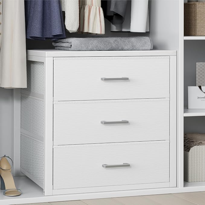 BOLUO Closet Drawers White Fabric 3 Drawer Dresser for Closet Organizers and Storage Bedroom Dorm Modern