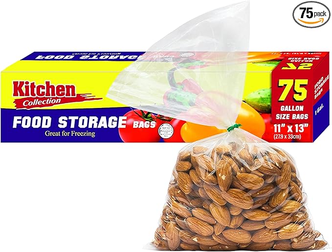 PARTY BARGAINS 1 Gallon Food Storage Bags with Twist-Ties, 11" x 13" (75 Count) – Heavy Duty Plastic Food Saver Bags for Kitchen, Meal Prep, Freezer & Pantry Organization | Leak resistant, Keeps food fresh, Clear visibility, Freezer friendly, Easy twis...