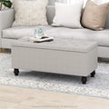 Furinno Laval Button Tufted Storage Ottoman Bench, with Safety Hinged Soft Closed Seat, for Entryway, Bedroom, Living Room, Glacier