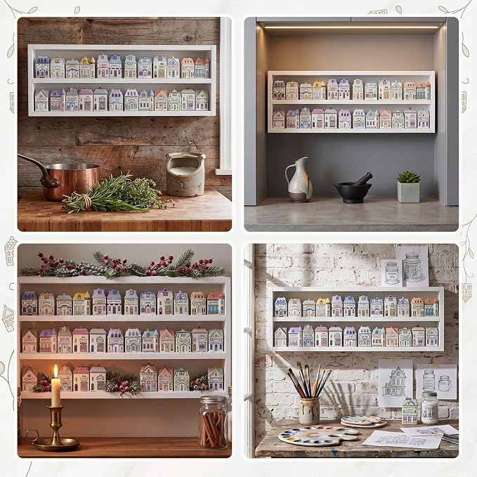 Chunful Vintage Spice Jar Wooden Rack White Minimalist 2-Tier Spice Shelf for 24 Jars, Village Style Wall Mounting Kitchen Storage Decorative Hanging Display Rack, Shelf Only